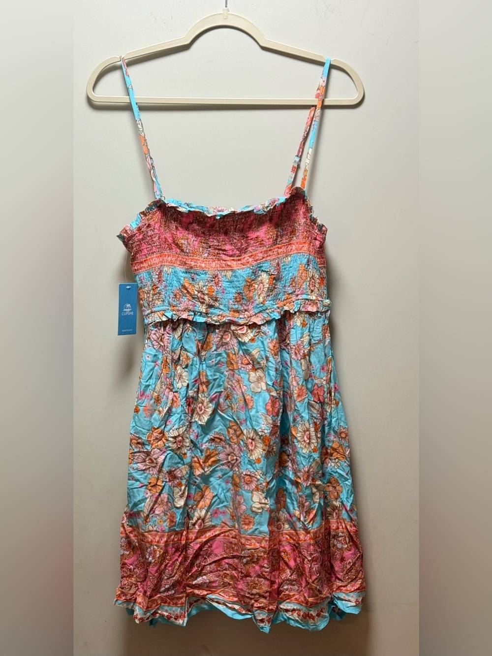 New CupShe Pink & Aqua Sleeveless Square Neck Mini Dress. XL - Picture 5 of 12